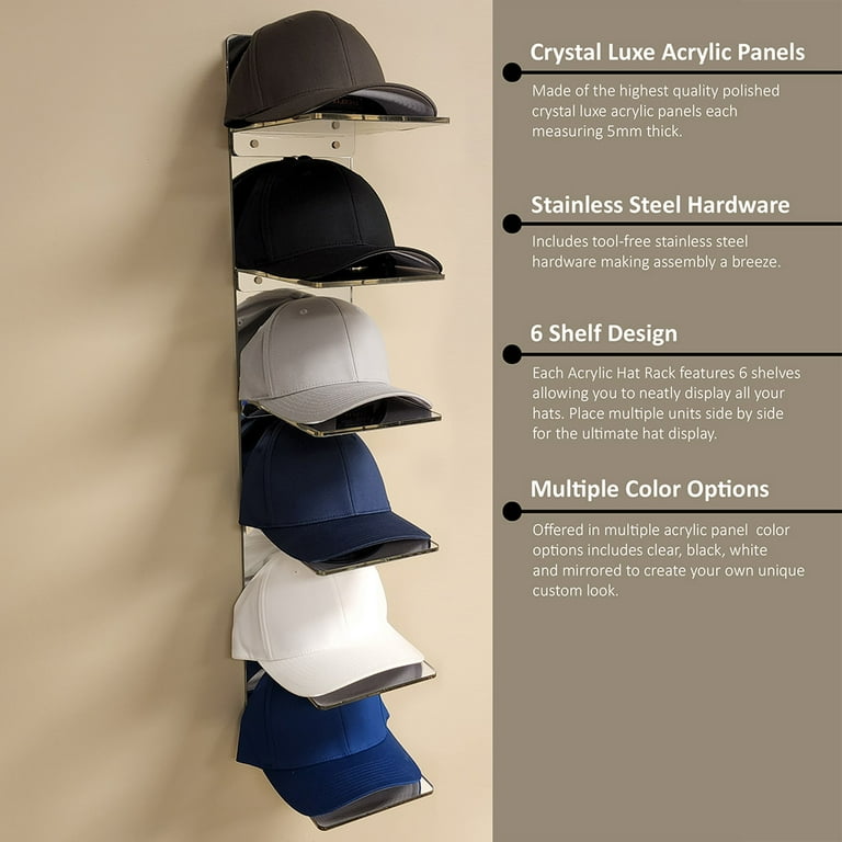 OnDisplay Luxe Acrylic Hat Rack Display Wall Mounted Baseball Cap (Mirror) -