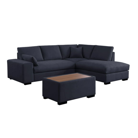 Joshua 100"W Dark Gray Woven Fabric Sectional Sofa with Right Facing Chaise and Console Ottoman