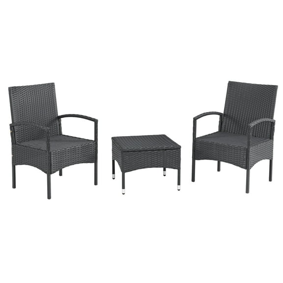 Lavish Home 3-Piece Rattan Outdoor Patio Furniture Set with 2 Chairs and Table, Gray