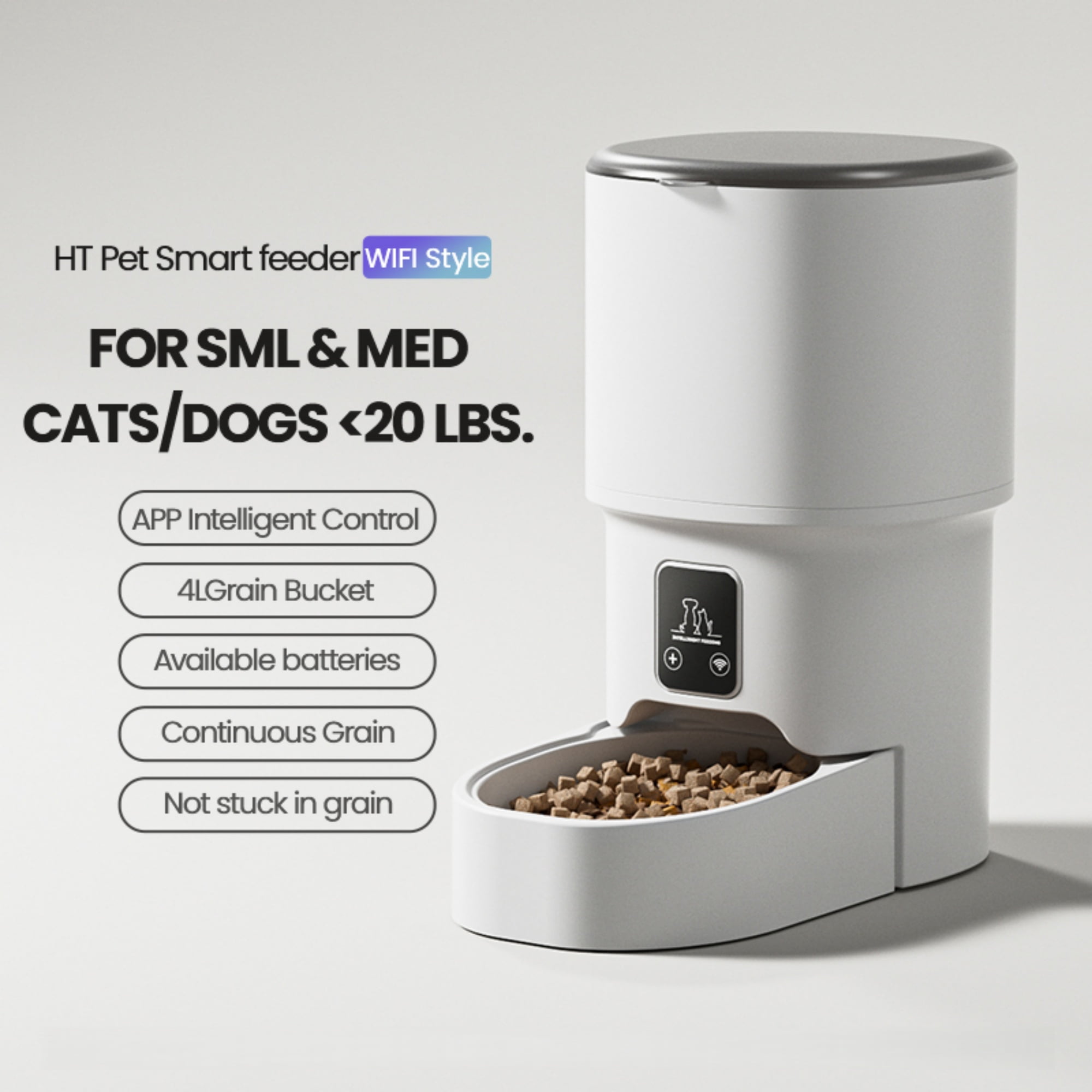 Automatic Cat Feeder, 4L Dog Food Dispenser with WiFi APP Control, Timed Pet Feeder for Cats and Small Dogs, Programmable Portion Control with Slow Feed Mode