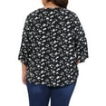 thumbnail image 3 of Blusa de gasa de mujer plus size Agnes Orinda, con cuello en V, manga 3/4, estilo casual de verano, talla 4X, color negro, 3 of 5