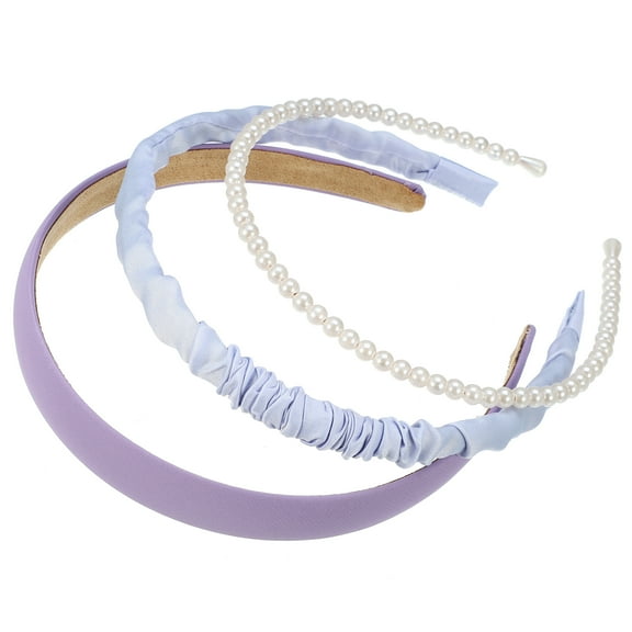 Unique Bargains 3pcs Fashion Headbands Set Different Designs Headbands Faux Pearl Hair Accessories for Women Party Purple