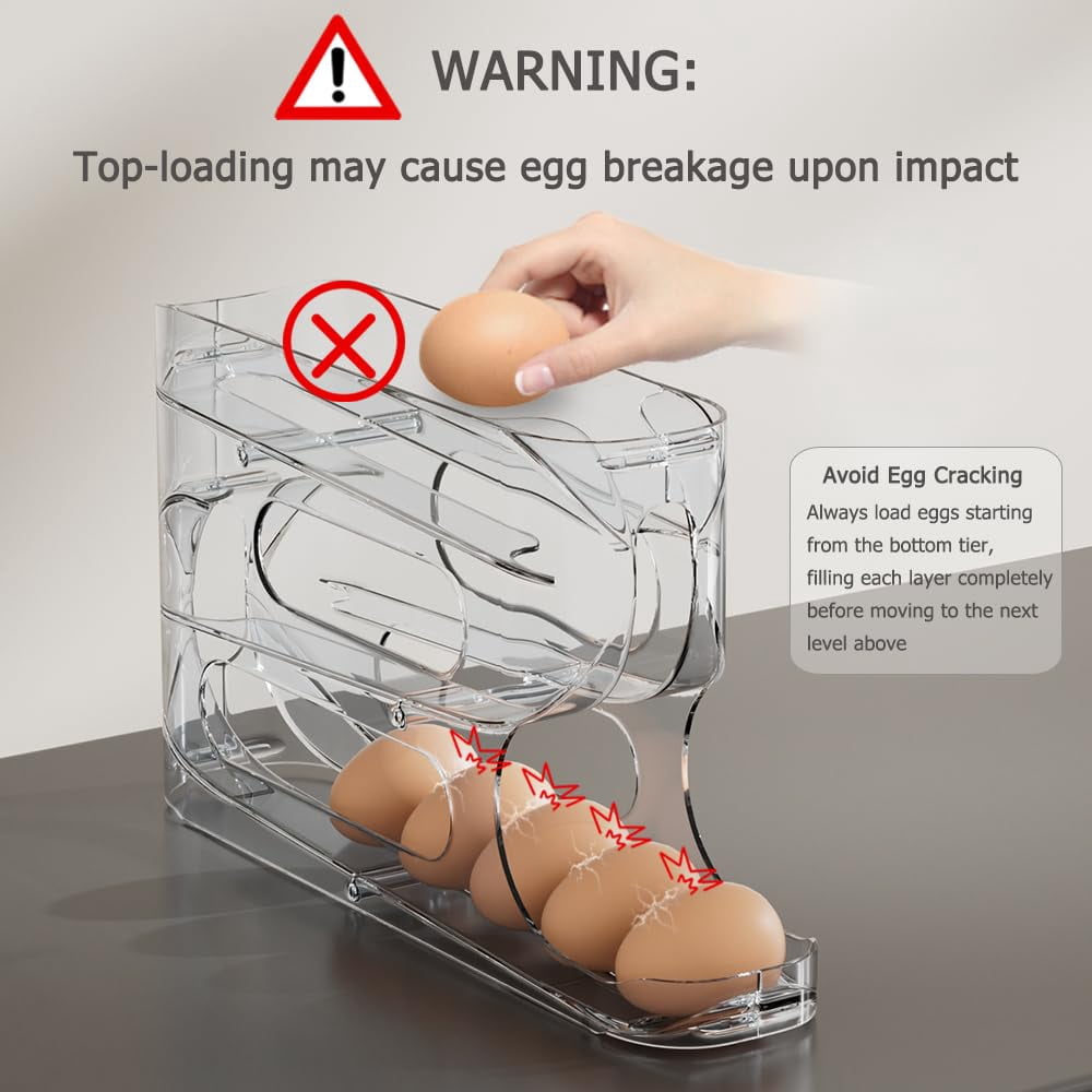 Clear Egg Holder for Fridge, Auto Rolling Egg Dispenser for Eggs 18 Count, FIFO Design, Space-Saving Egg Roller, Organizer, Container, Storage for Refrigerator & Kitchen Countertop(1 Pack)
