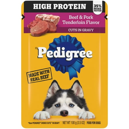 Pedigree High Protein Dog Food Wet Pouches, Beef & Pork Tenderloin, 3.5 oz. Pouches, 16 Count