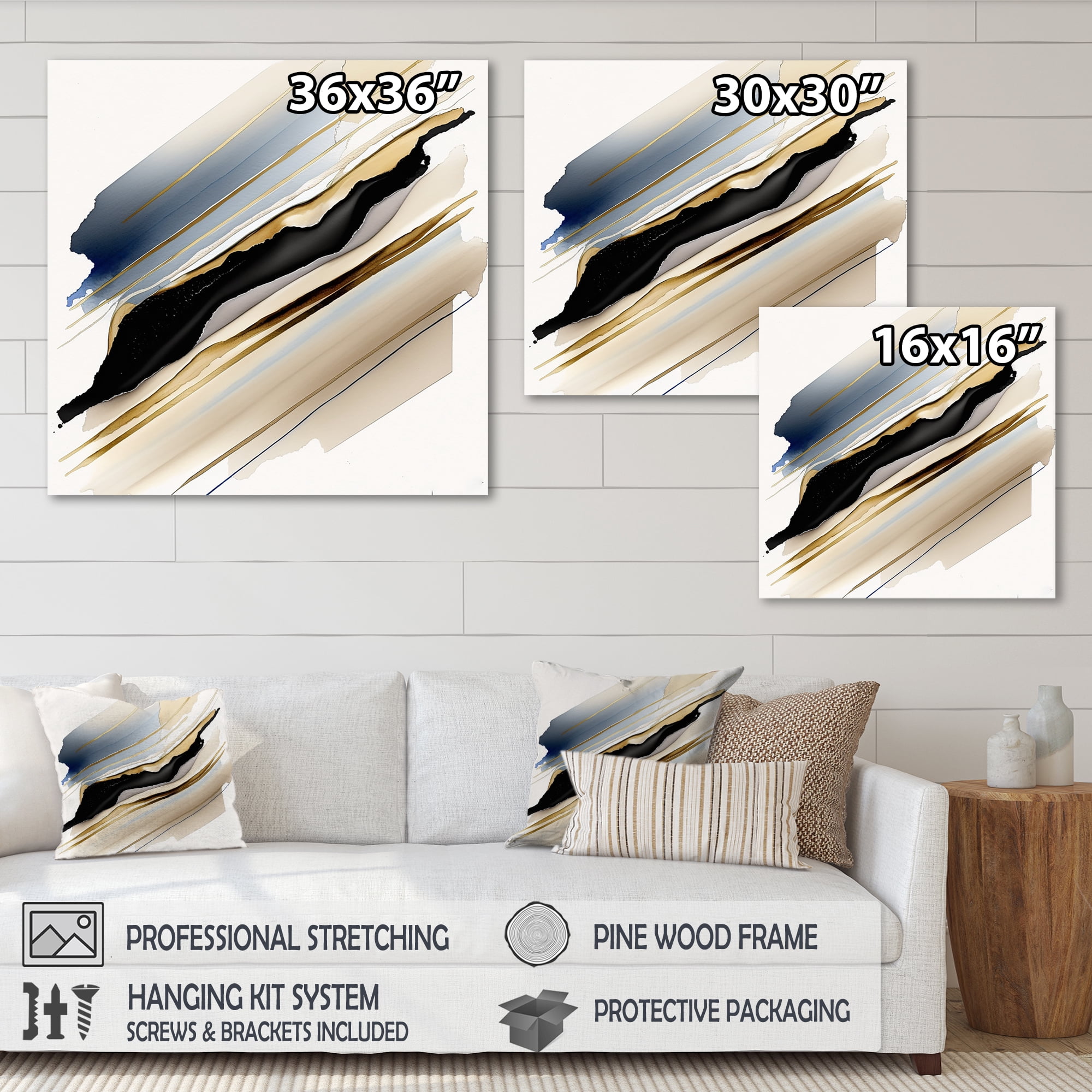 Designart Black And Gold Cubic Expression X Canvas Wall Art