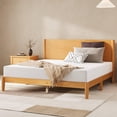 thumbnail image 4 of Merluxy Solid Wood Queen Size Bed Frame, Mid Century Modern Bed with Full Panel Headboard, Under-Bed Storage, Natural Wood, 4 of 10