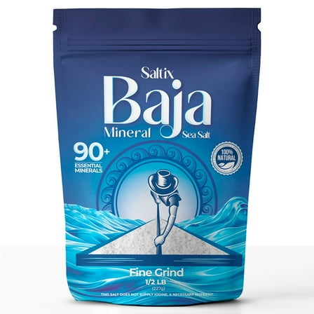 Saltix Baja Mineral Sea Salt – Fine Grind, 8 oz (1/2 lb), 160+ Servings – 100% Natural & Unrefined, Hand-Harvested – Mineral Rich, Low Sodium, Perfect for Cooking, Finishing & Hydration