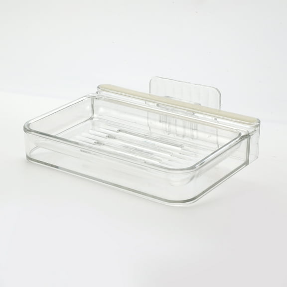 Unique Bargains 1 Pc Waterproof Soap Holder Wall Mounted White Clear Soap Holder for Bathroom 5.31"x4.13"x1.1"