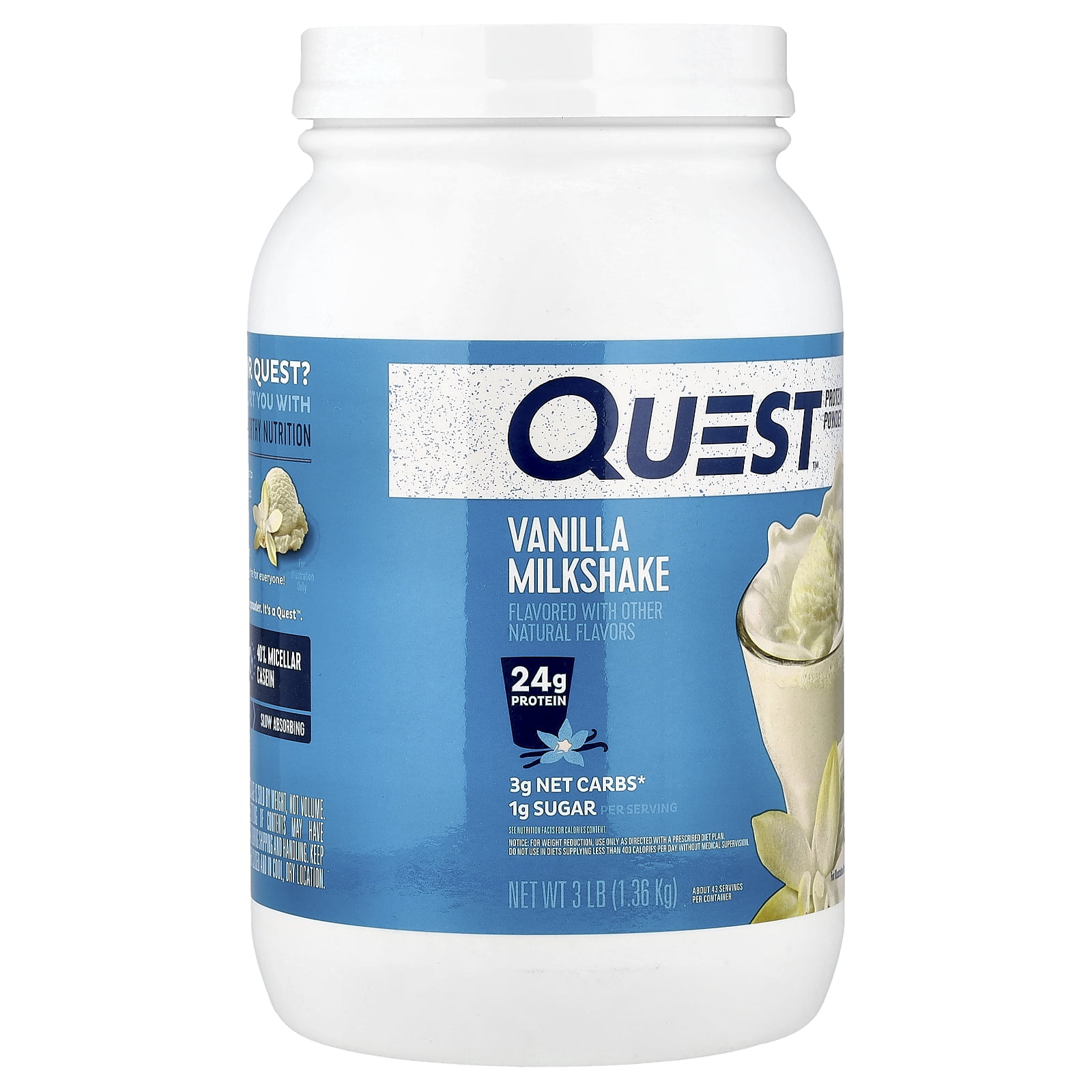 Quest Protein Powder, Vanilla Milkshake, 24g Protein, 3lb, 48oz