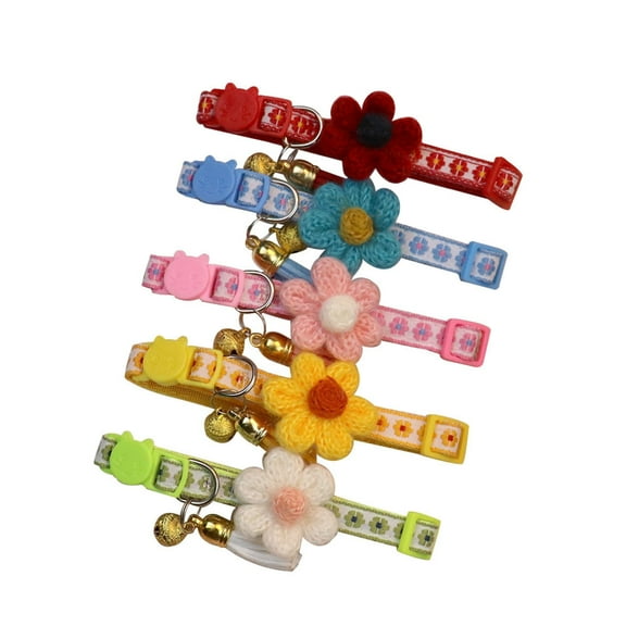 Wisolt Floral Cat & Dog Collars Set (5pcs), Cute with Bells, for Pet Decoration