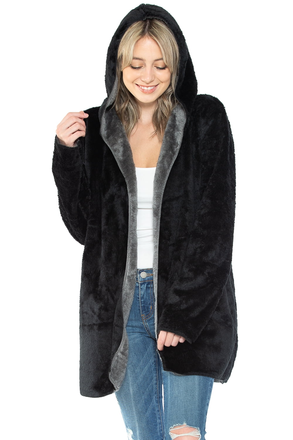 Safus Wearable Blanket Hoodie in Thick Fleece Jacket with Pocket - Black - Small/Medium Size - for Women and Men, Warm and Cozy