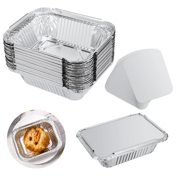 Knowbie 40Pack 5 * 4in Small Disposable Aluminum Pan with Lid, 1lb Capacity Aluminum Foil Food Containers with Strong Seal for Carry Out