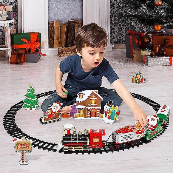 Train de Noël Électrique, Arbre de Noël Suspendu avec Son et Lumière, Wagon, Jouets Cadeaux de Noël