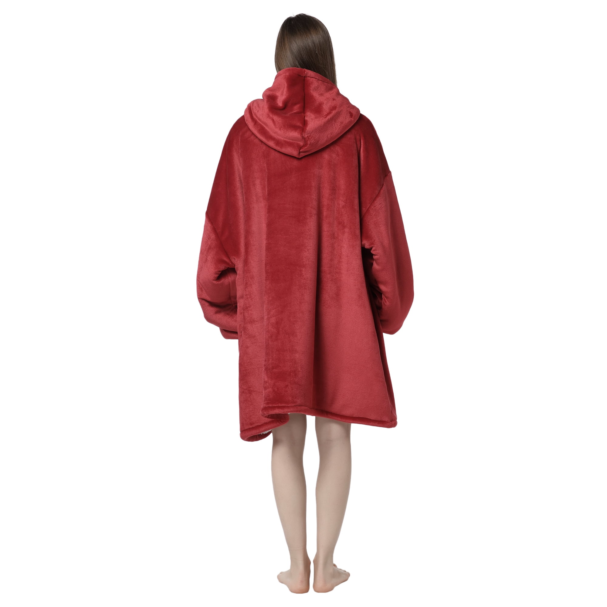 Wearable Blanket Hoodie, Oversized Sherpa Fleece Sweatshirt Blanket with Giant Hood Pocket and Sleeves for Adult, Warm & Cozy Grey Blanket