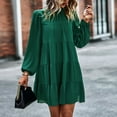 thumbnail image 2 of Sngxgn Women's Long Sleeve Dress with Slit Elegant Long Neck High Waist A-Line Midi Dress(Green,XL), 2 of 3