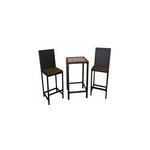 Bistro Patio Set - Bar Height Table & 2 Chairs - Dark Brown Resin Wicker Outdoor Dining Set