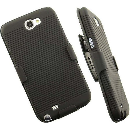 BLACK RUBBERIZED HARD CASE + BELT CLIP HOLSTER FOR SAMSUNG GALAXY NOTE 2 II (Sprint L900, Verizon i605, AT&T SGH-i317, T-Mobile T889, US Cellular R950, Unlocked GSM