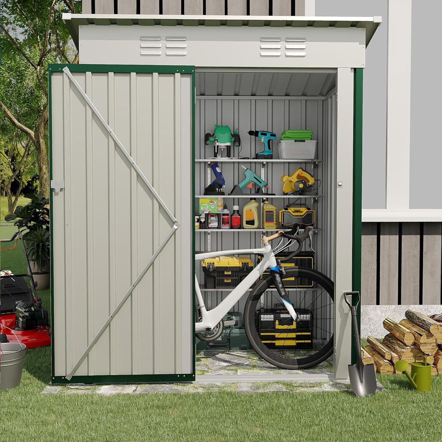 EuKer Metal Storage Sheds, 5ft x 3ft Small Outdoor Storage Shed with Lockable Door for Garden, Backyard, Green