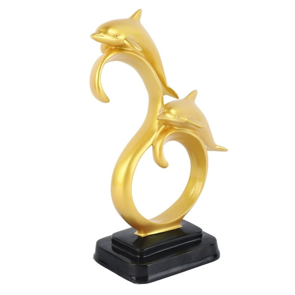 Figura de delfín de color dorado, elegante, sencilla y duradera, de resina, ampliamente utilizada como decoración para gabinetes de oficina familiar.