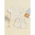 thumbnail image 5 of Gureui Toddler Boy Summer Shorts Outfit Solid Color Short Sleeve Pocket T-Shirt with Elastic Waist Shorts 2 Pcs Waffle Set, 5 of 10