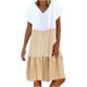 thumbnail image 1 of Qucoqpe - Vestido corto informal de talla grande para mujer, de verano, holgado, a la moda, con cuello en V, rayas, lunares, manga corta, volantes, dobladillo escalonado, de lino, para playa y sol,, 1 of 5