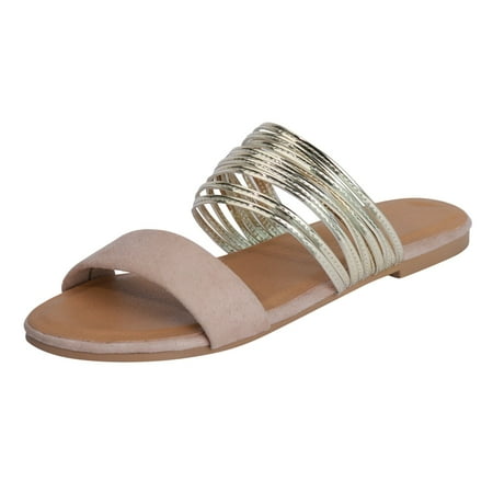 

XIAQUJ Women Shoes Flat Sandals Fashionable Gold Silk Slippers Comfortable One Foot Wearing Beach Sandals Sandals for Women 2024 Khaki 8