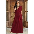 thumbnail image 2 of KOH KOH Long Bridesmaid Formal Short Sleeve V-Neck Full Floor Length Flowy Cocktail Summer Evening Wedding Guest Party Tall Maxi Dress Gown For Women Crimson Dark Red Large US 12-14 NT026, 2 of 6