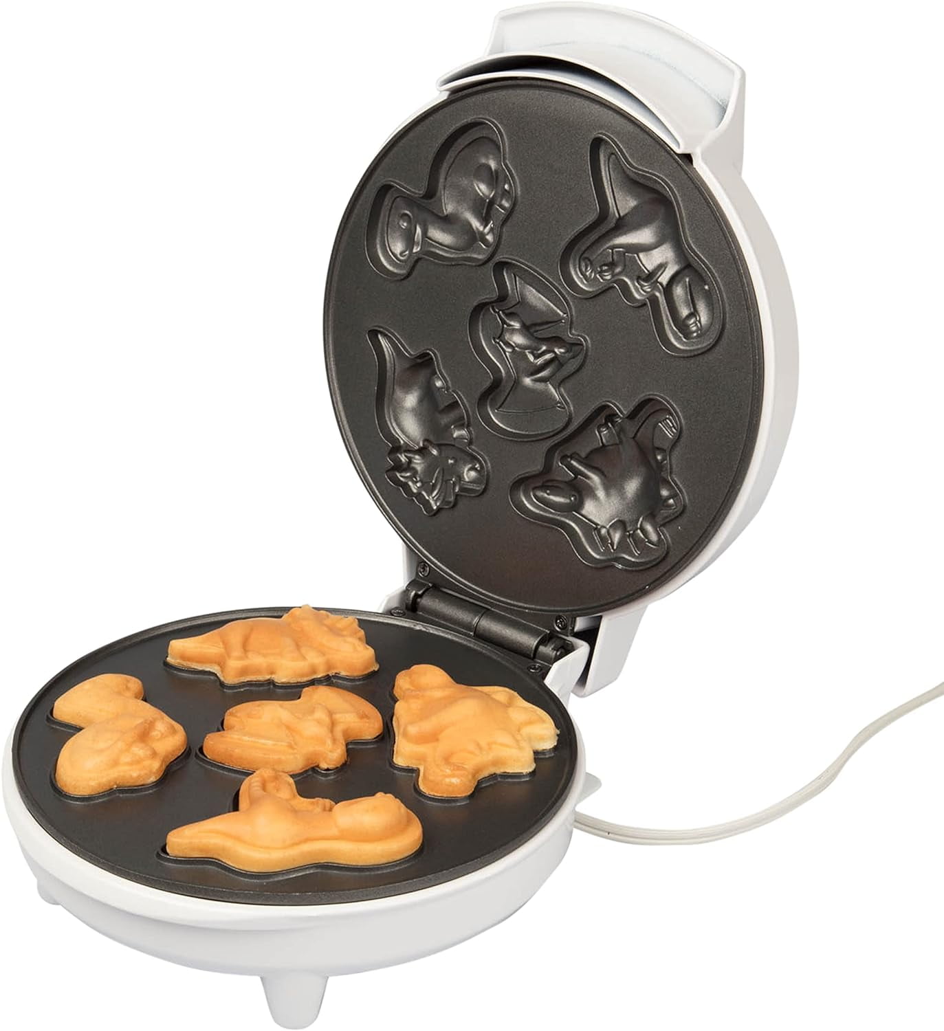 Waffle Wow Dinosaur Mini Waffle Maker- 5 Different 3D Shaped Dinos in Minutes- Breakfast for Kids, Adults w Cool Novelty Pancakes, Electric NonStick Waffler Iron
