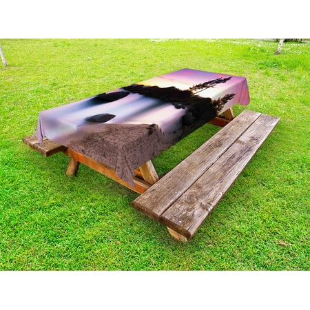Fairy Picnic Landscape Outdoor Tablecloth, Golden Sandy Beach by the River with Fairy Sky Relax Simple Life Art Photo, Decorative Washable Fabric Picnic Table Cloth, 58 X 84 Inches,Purple Cream, by Ambesonne ()