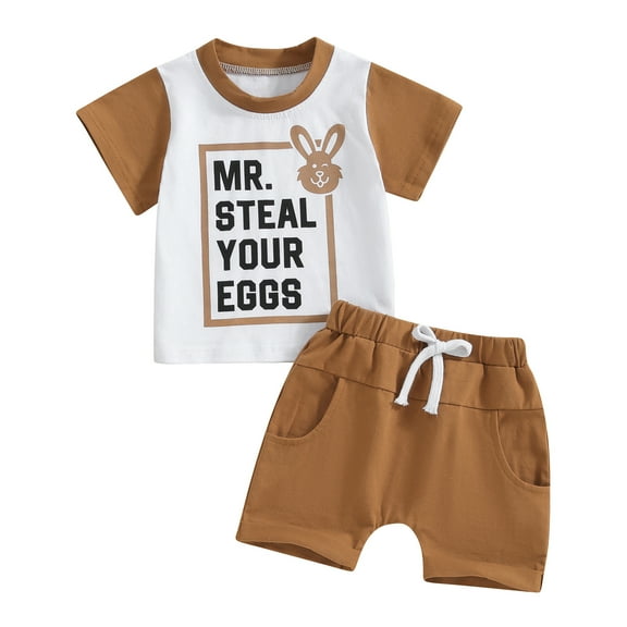 Bagilaanoe 2pcs Toddler Baby Boy Shorts Set Short Sleeve Letter Print T Shirt Tops Shorts 6M 12M 18M 24M 3T Kids Casual Easter Clothes