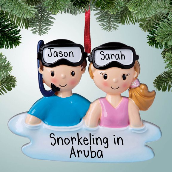 Snorkel Couple - Personalized Christmas Ornament - Honeymoon - Snorkeling on the Beach - SCUBA Diving - Caribbean - Cruise Excursion - Perfect Stocking Stuffer - Great Gift Ideas