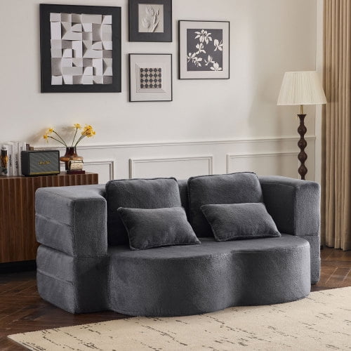 Queen Size Foldable Sofa Bed, Plush Futon Convertible Sleeper with High-Density Foam, Folding Floor Couch for Living Room Guest Room, Dark Gray