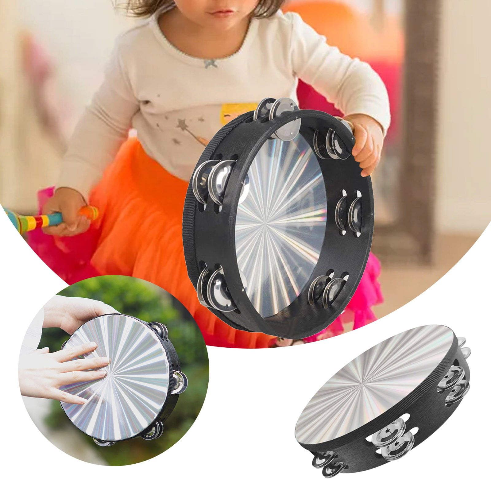 Replio 1Pcs 8inch Tambourine With Double R Ow Hand Held Drum Reflective Tambourines For Adults Musical Instrumen For Dance Party. Home decor