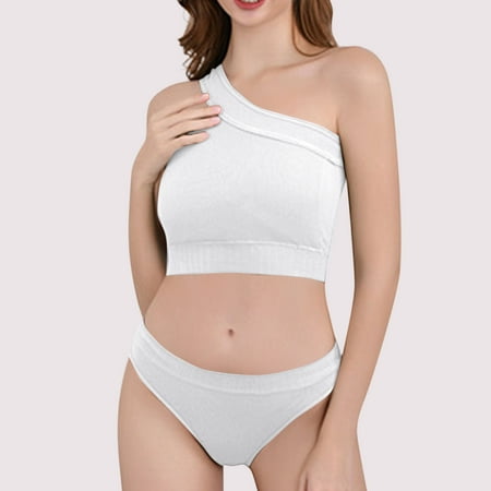 Summer Savings Clearance! Ynynloco Women s Lingerie Set One Shoulder Comfy Wireless Sports Bras with High Waisted Panty Seamless Workout 2 Piece Yoga Sets