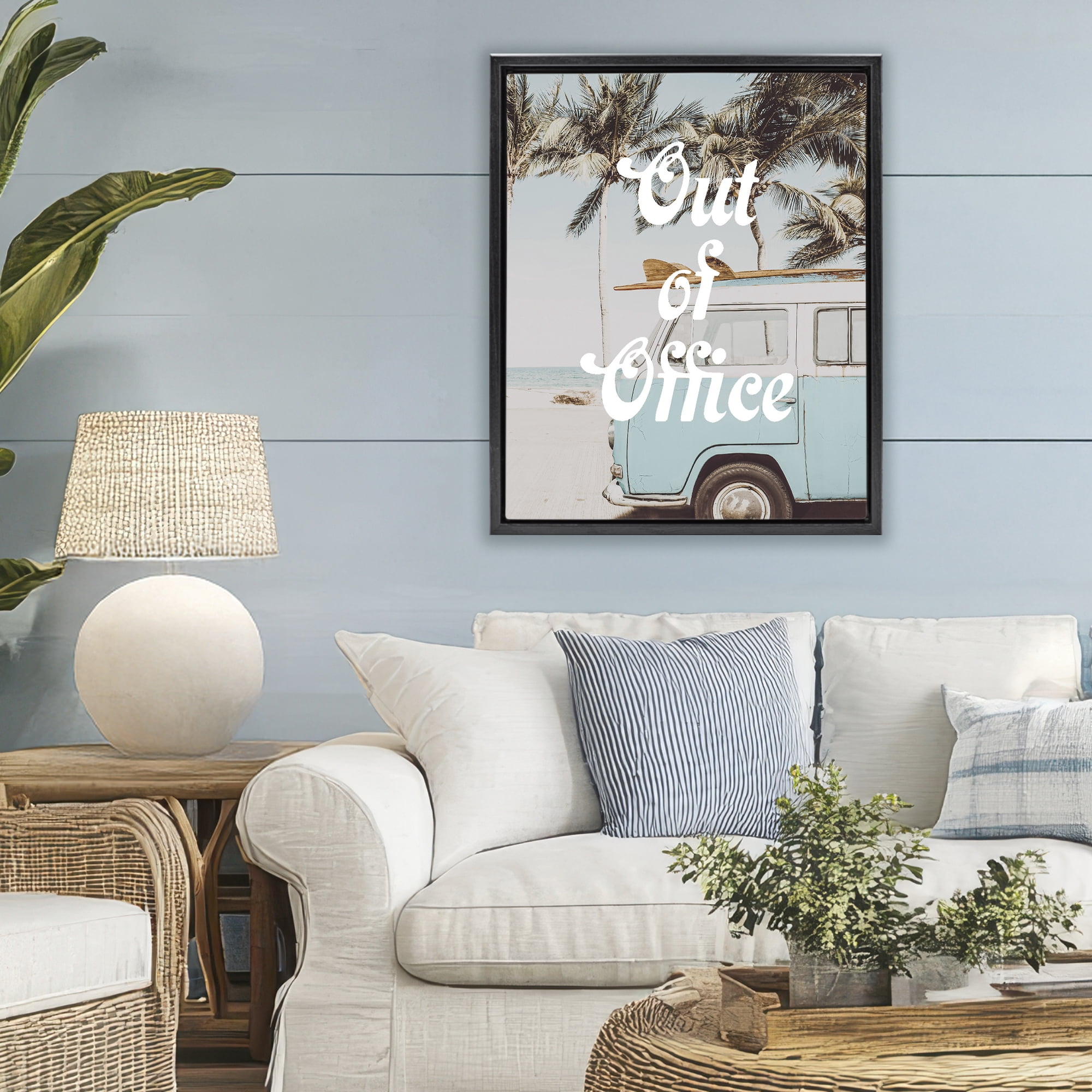 Stupell Industries Retro Out Of Office Beach Black Framed Floater Canvas Wall Art, design by Lil' Rue