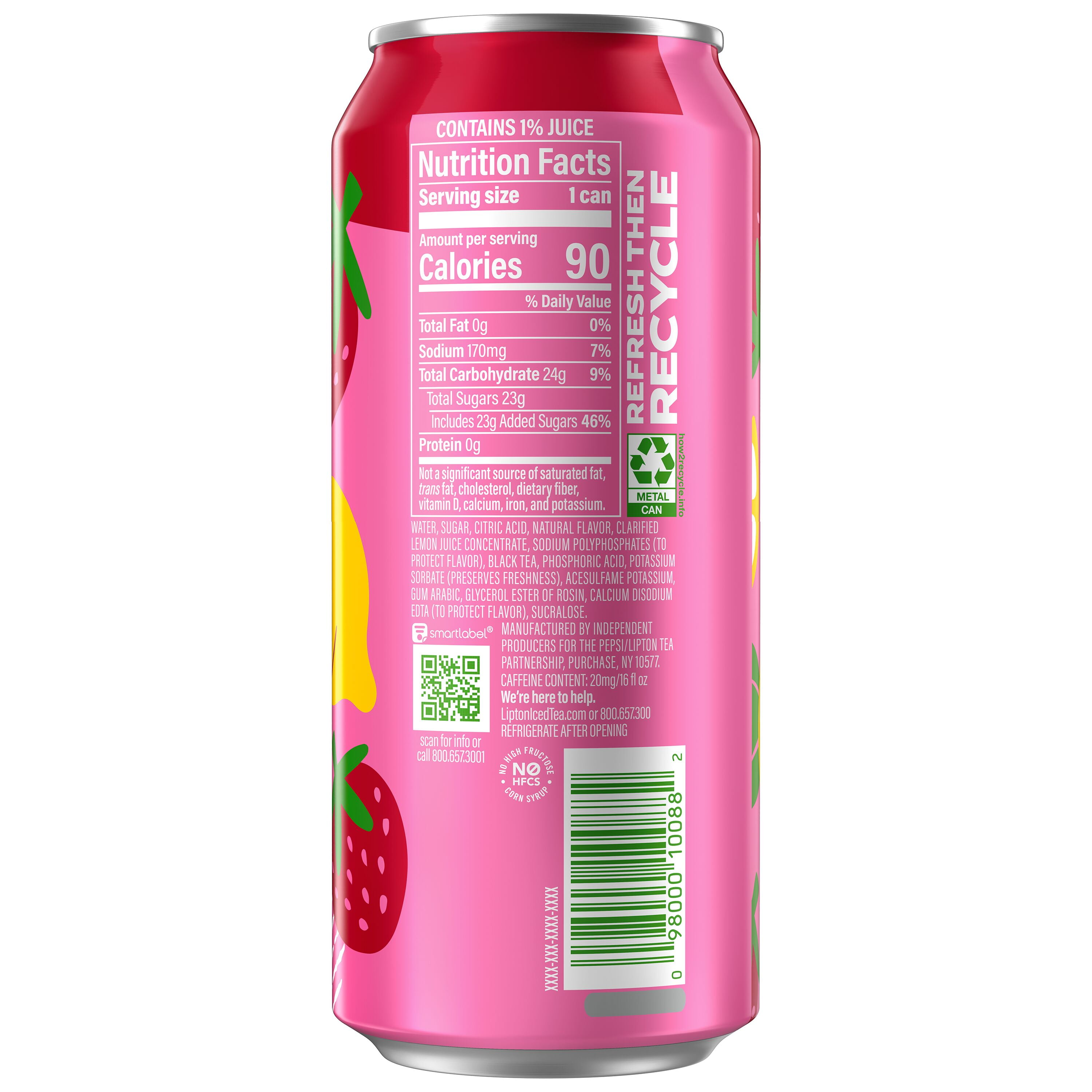 Lipton Fusions Iced Tea Strawberry Lemonade 16 fl oz Can