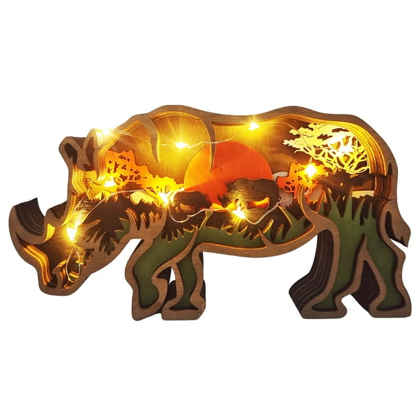 Forest Animals Wooden Decor, Multi-Layer 3D Wood Carving Forest Animal Crafts Shelf Decor Accents | Camel Rhinoceros Ornament Wildlife Rustic Home Decorations with Light Forest Animals Wooden Decor, Multi-Layer 3D Wood Carving Forest Animal Crafts Shelf Decor Accents | Camel Rhinoceros Ornament Wildlife Rustic Home Decorations with Light