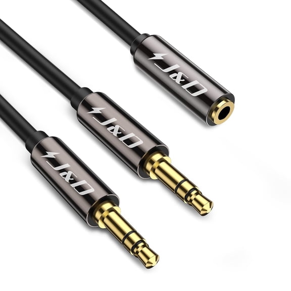 J&D 3.5mm Trs Y Splitter Cable, 1 Female Input to Dual Male Outputs, Switch Audio Adapter, 2 ft