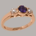thumbnail image 3 of LBG British Made 18k Rose Gold Natural Amethyst & Cultured Pearl Womens Anniversary Ring - 33 size options - Size 10, 3 of 7