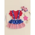 thumbnail image 5 of Hirigin 4th of July Baby Girl Outfits 0 3 6 12 18 24 Months Ruffle Sleeve Romper Star Stripe Suspender Skirt Overalls Dress, 5 of 8