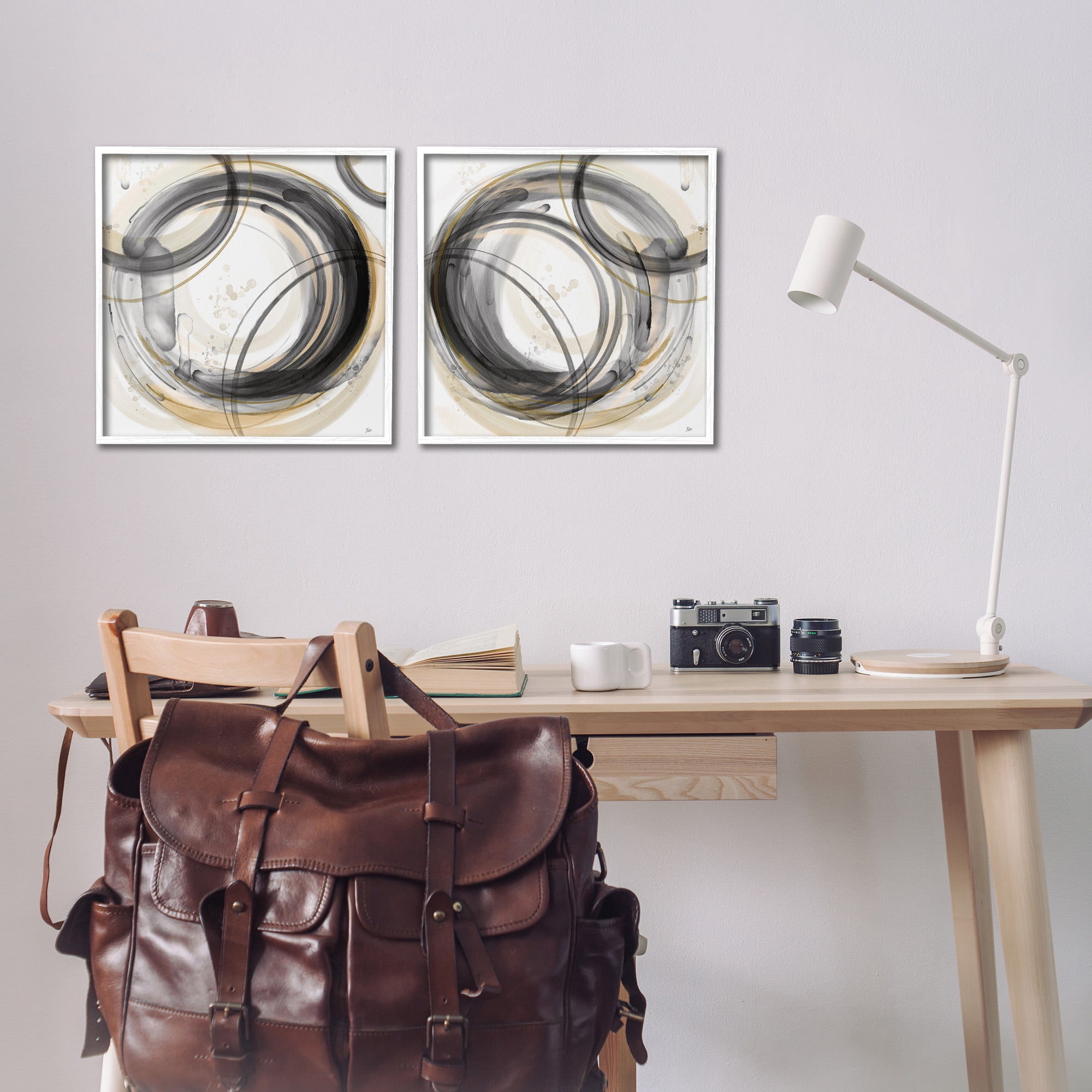 Stupell Industries Concentric Circles Pattern Abstract Painting White Framed Art Print Wall Art, 17 x 17, Set of 2