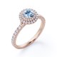 thumbnail image 4 of JeenMata Anillo de Compromiso con Diseño de Halo Doble de Aguamarina y Moissanita de Talla Brillante Redonda de 1 Quilate con Detalles Pavé en Baño de Oro Rosa de 18 K sobre Plata, 4 of 6