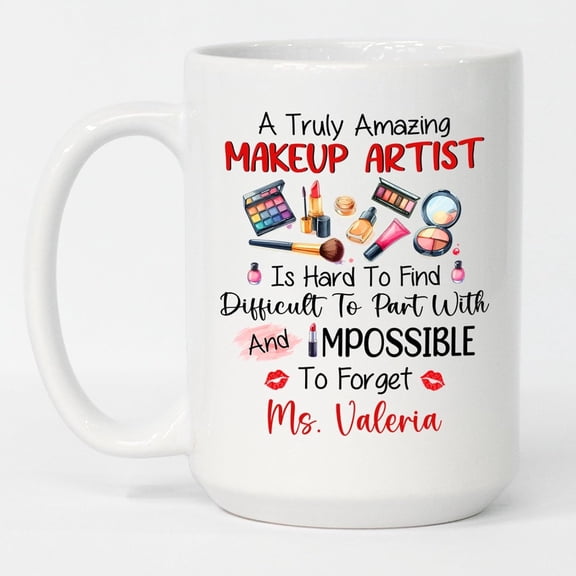 Personalized Name Makeup Artist Mug 11 Oz 15 Oz, Makeup Artist Cosmetic Brush White Coffee Mug, Customized MUA Coffee Cup Gift for Beautician Estheticians Makeup Lovers, Makeup Artist Ceramic Teacup