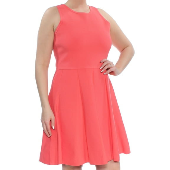 MICHAEL KORS $175 Womens New 1233 Coral Sleeveless Fit Flare Dress L B B