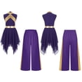 thumbnail image 3 of iiniim Girls Metallic Sleeveless Irregular Liturgical Praise Dance Dress with Wide Leg Pants Set Worship Dancewear Purple 6, 3 of 7