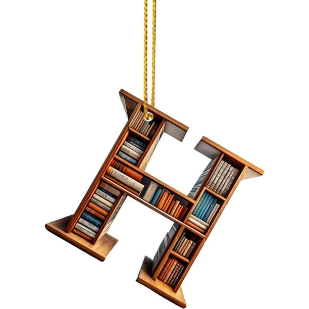 Adornos de árbol de Navidad con forma de libro, colgante de estantería con forma de letra, adorno de bibliotecario para amantes de los libros, adorno de acrílico para Navidad, regalo para amantes de l