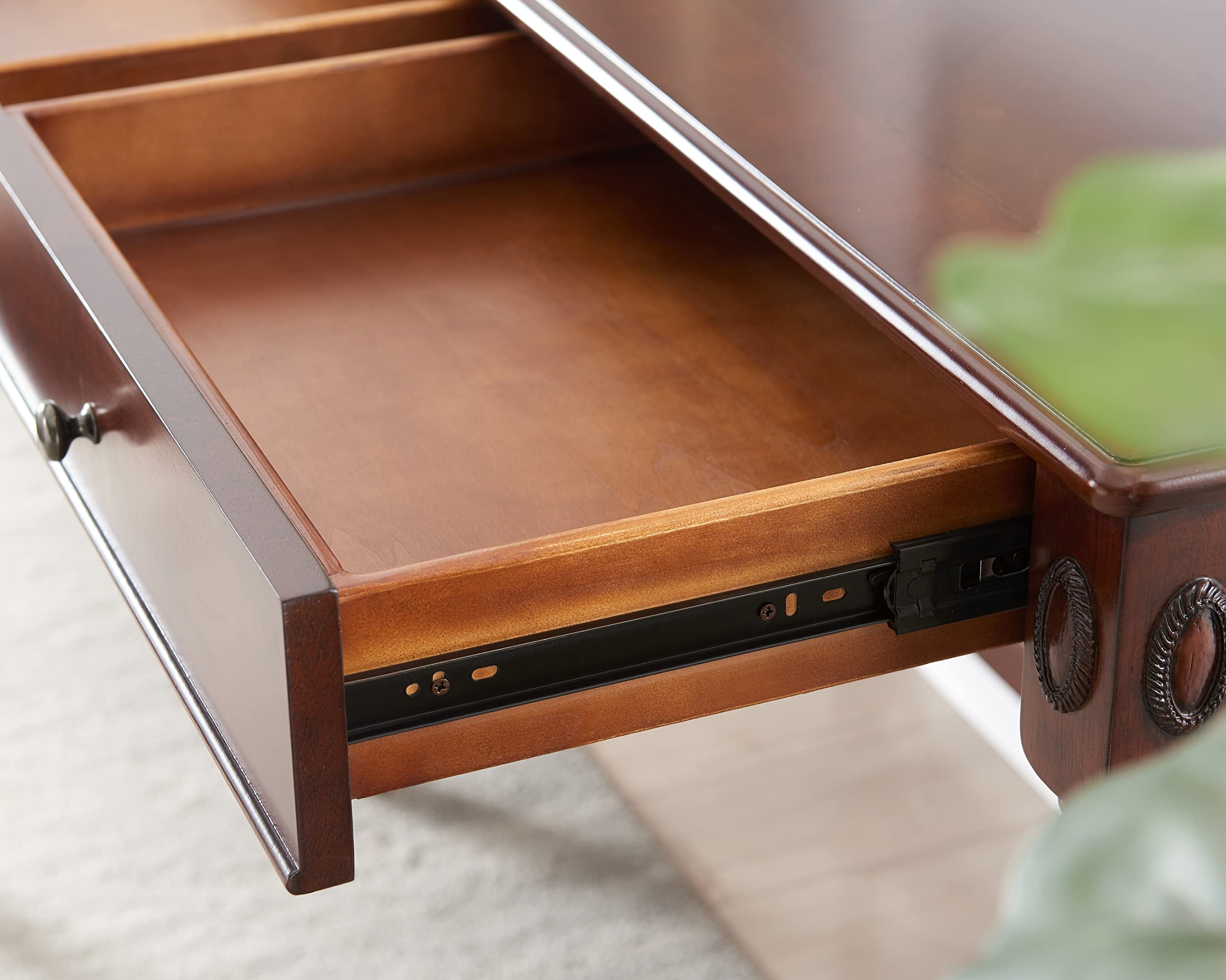 JESONVID Solid Wood Computer Writing Desk with 2 Big Drawers 46.1" Wide Home Office Desk Workstation Big Rustic Study Table Furniture in Cherry for Home Office Bedroom Living Room, BSZ-1533WD