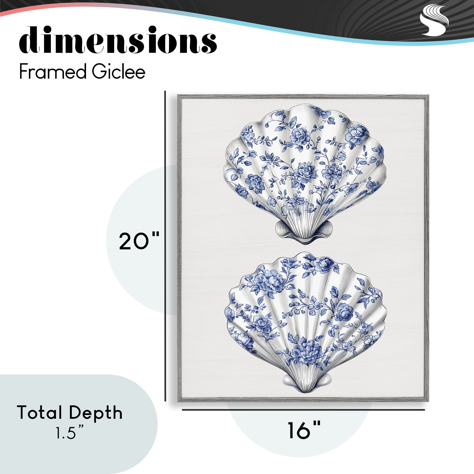 Delicate Toile Seashells Gray Framed Giclee Art, design by Lettered and Lined