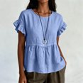 thumbnail image 4 of ClodeEU Women's Round Neck Ruffle Short Sleeve Babydoll Blouse,Casual Loose Peplum Summer Tunic Top Blue,Women's Plus XXL, 4 of 7