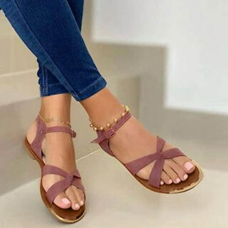 

〖Yilirongyumm〗 Pink 41 Sandals Women Plus Beach Toe Sandals Strap Casual Open Size Ccross Flat Women s Fashionable Women s Sandals